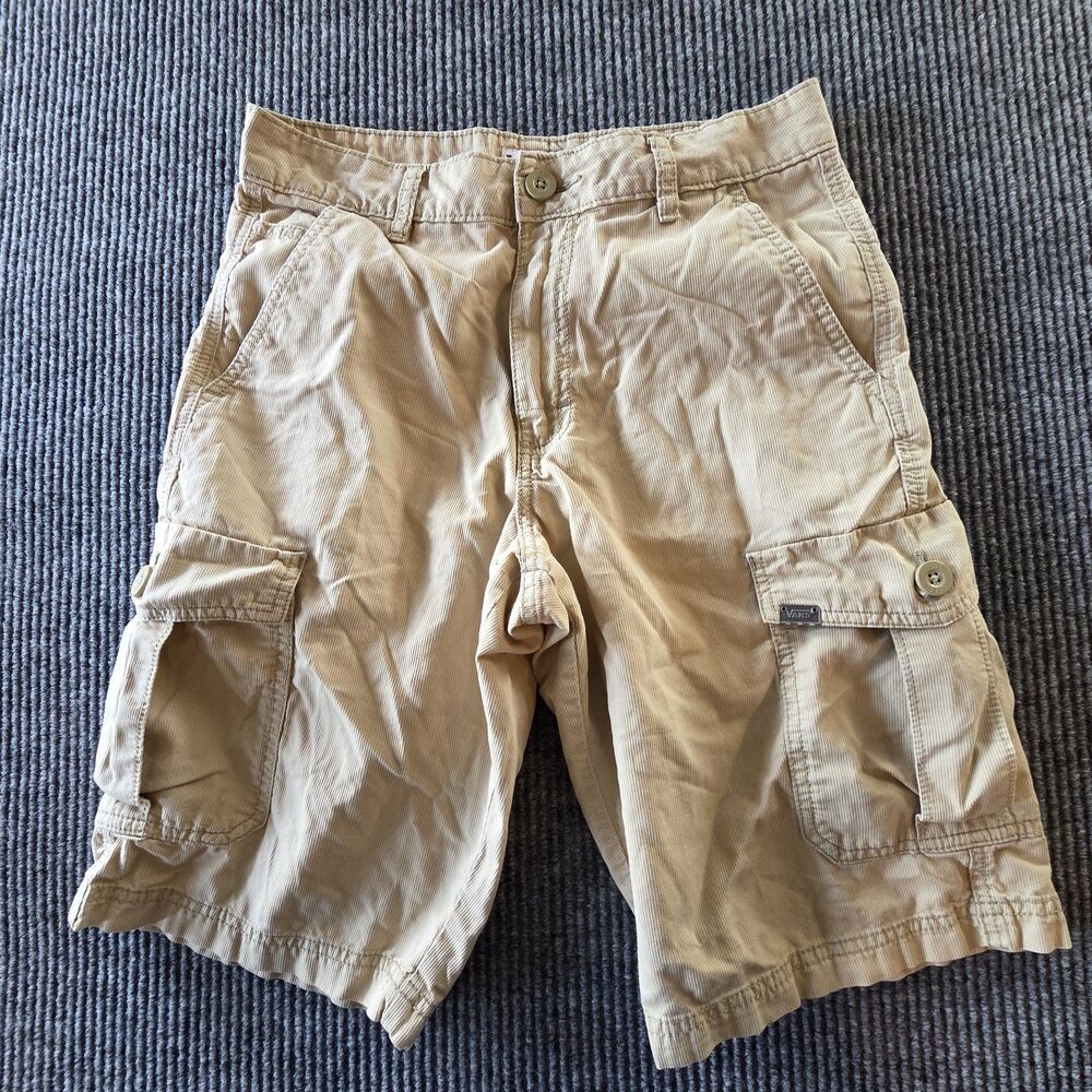 Y2K Vans Skate Baggy Cargo Shorts Textured Khaki Size 28 Off The Wall